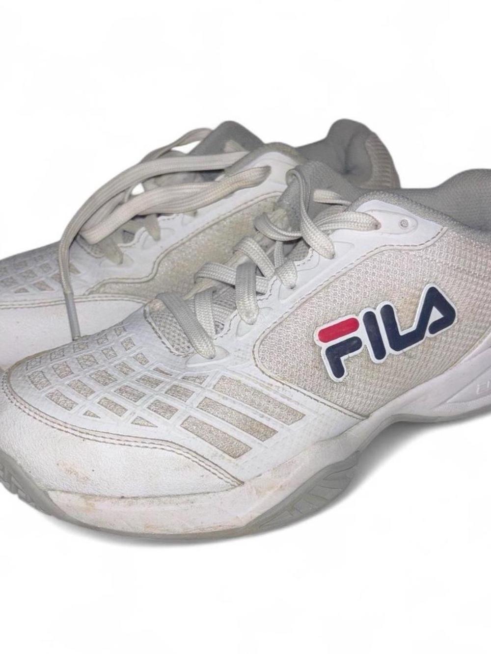 Fila Women's White Athletic Sneakers with Navy & Red Logo Accents